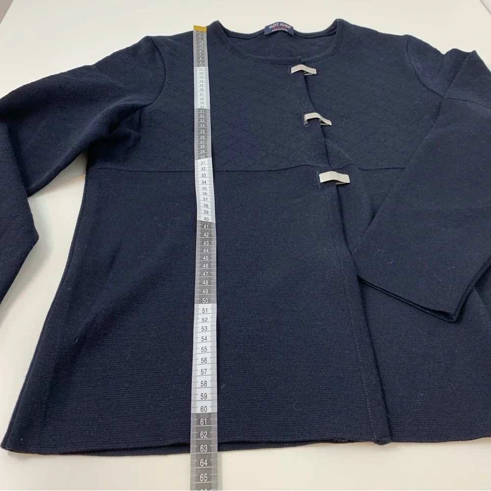 Saint James Cardigan Wool Blue France Sz 12 Metal Clasps Nautical Old Money - Picture 5 of 12